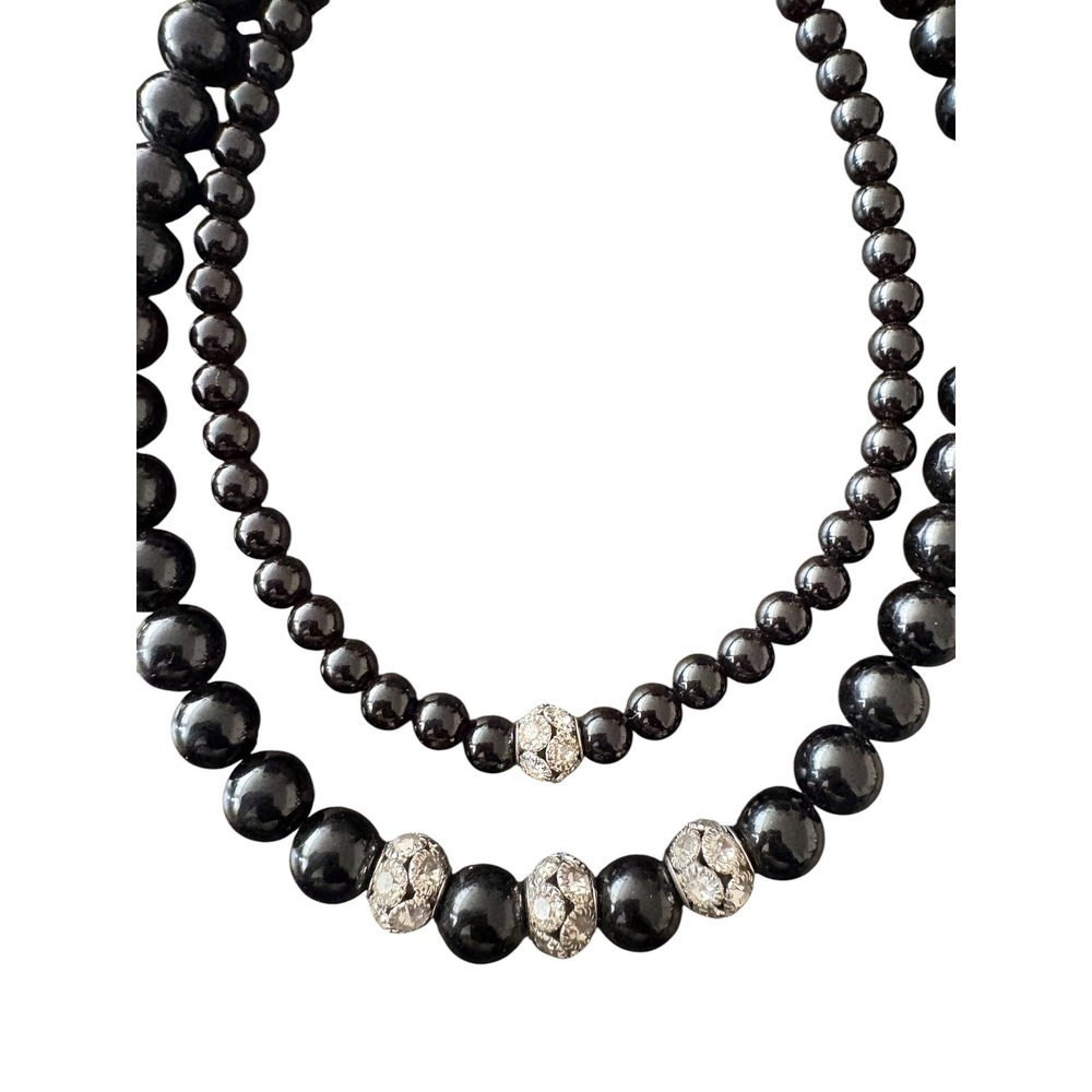 Paparazzi Black Bead Rhinestone Necklace and Bracelet Jewelry Set - Picture 3 of 6